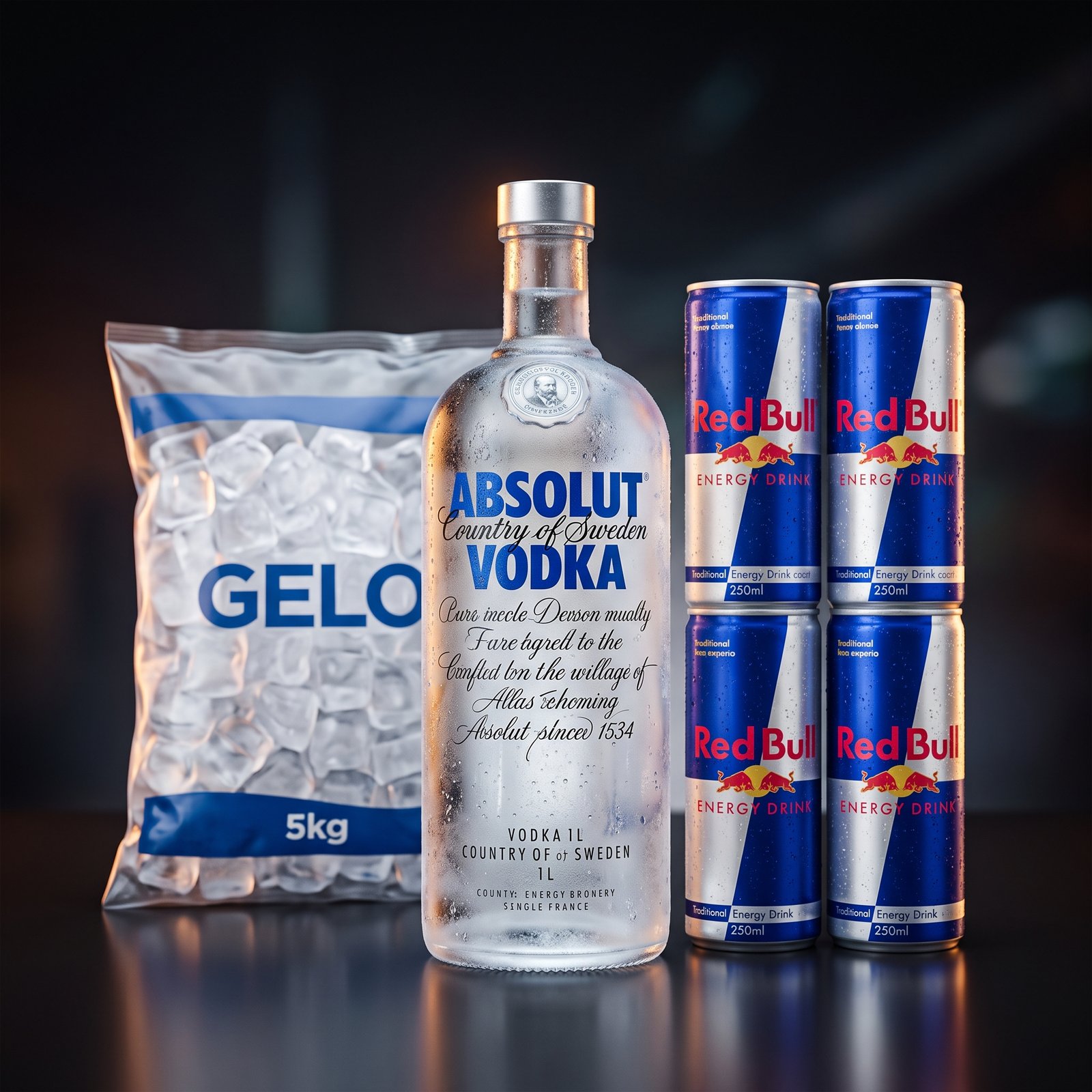 Combo Balada Absolut (Vodka Absolut 1L + 4 Red Bull + Gelo)